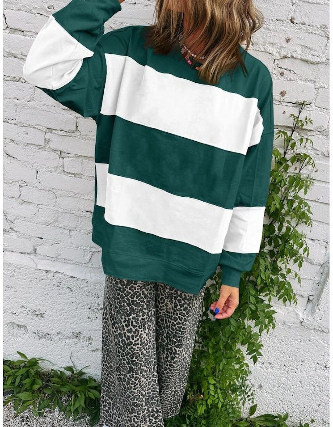 Evergreen Colorblock Drop Shoulder Baggy Sweatshirt