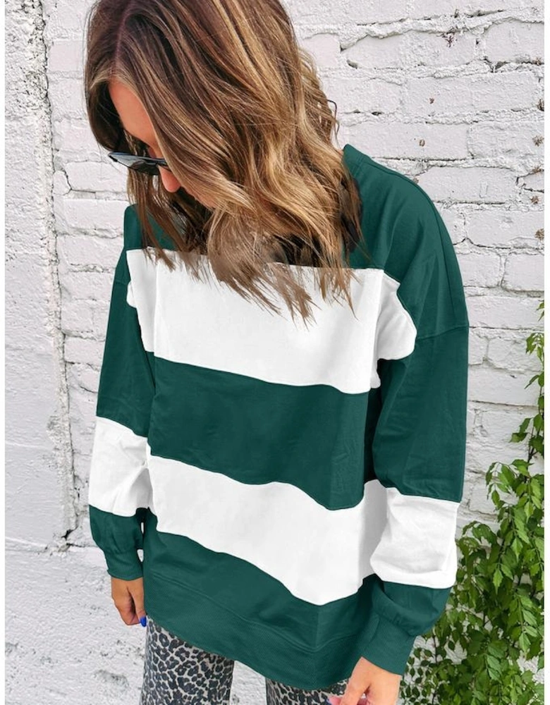 Evergreen Colorblock Drop Shoulder Baggy Sweatshirt