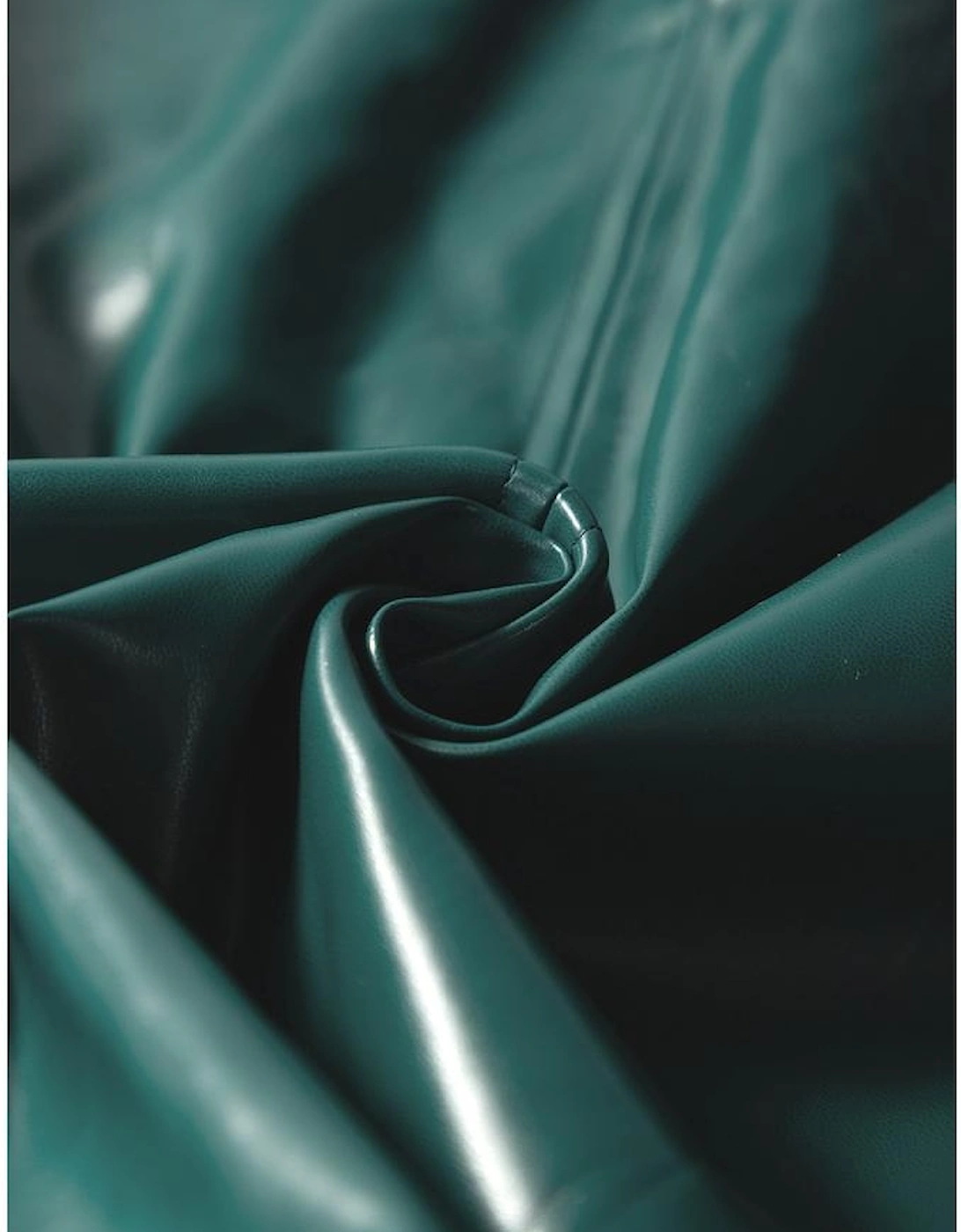 Sea Green  Notched V Neck Short Puff Sleeve PU Leather Blouse