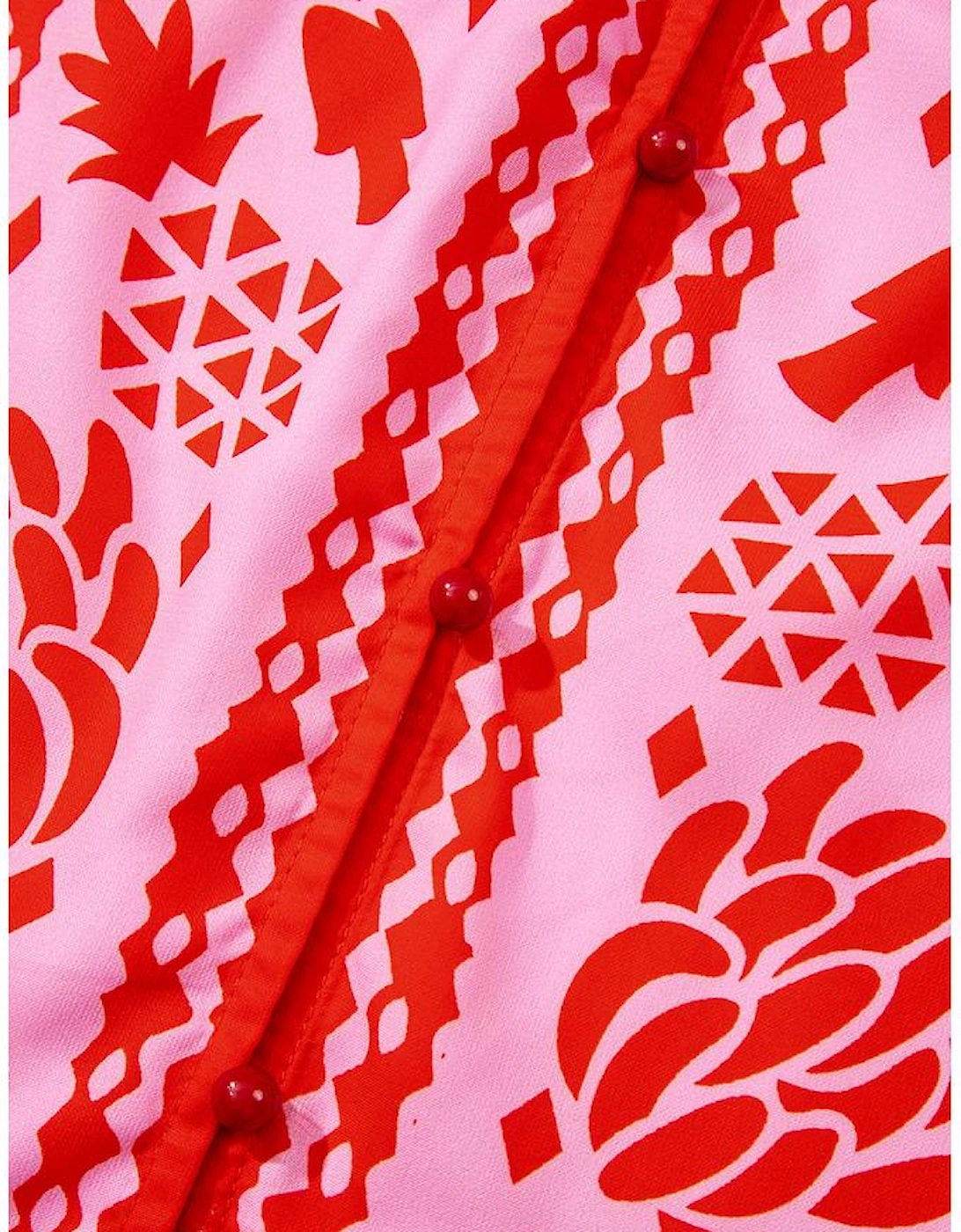 Strawberry Pink Abstract Floral Print Tie Neck Button Decor 3/4 Sleeve Blouse