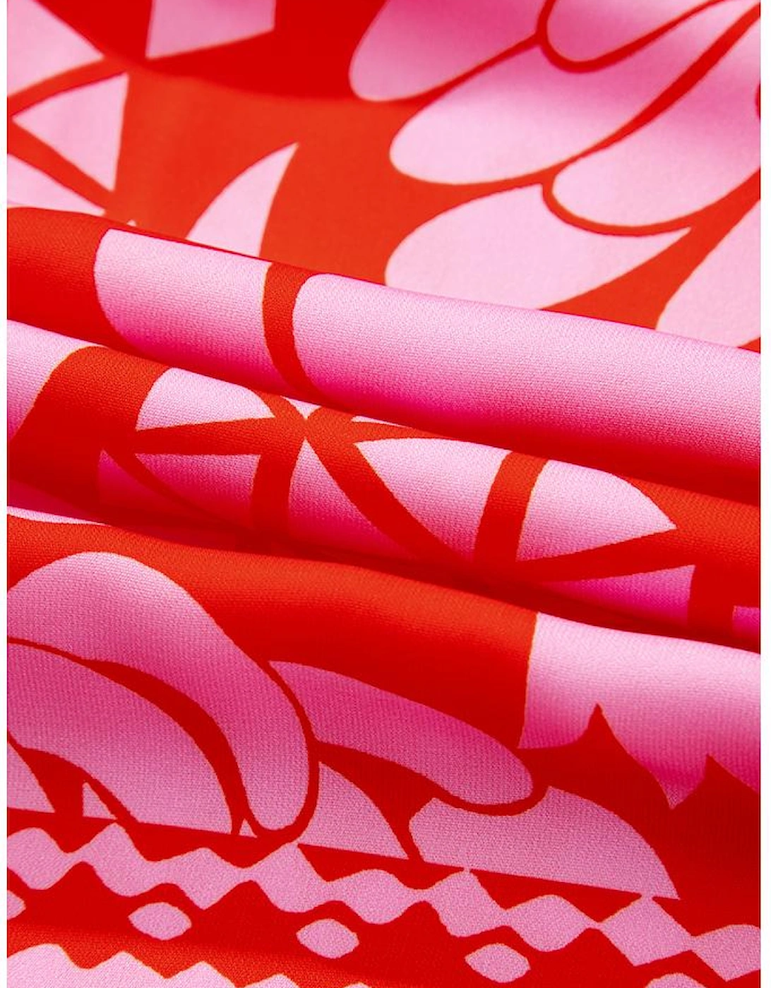 Strawberry Pink Abstract Floral Print Tie Neck Button Decor 3/4 Sleeve Blouse