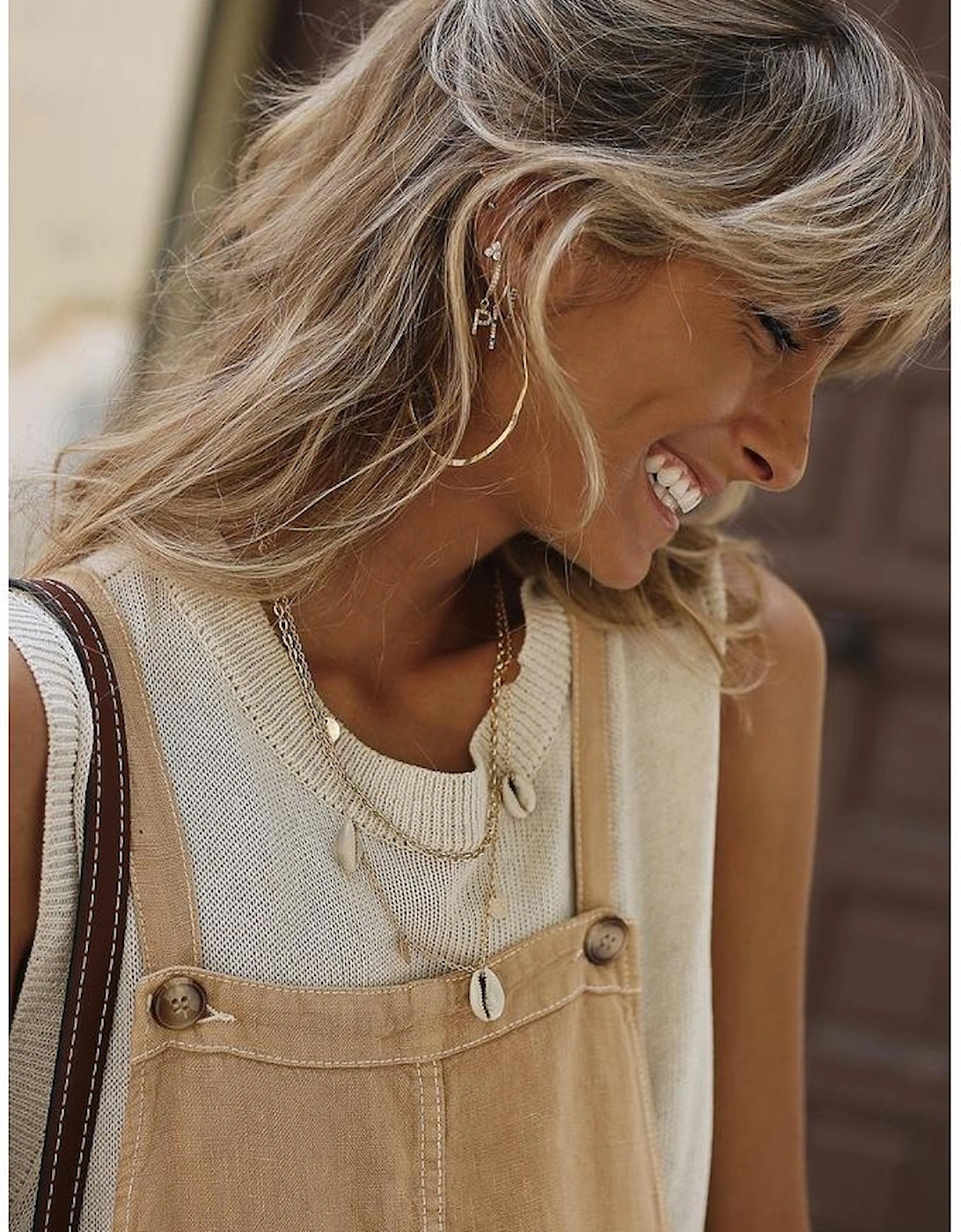 Parchment Side Buttons Sleeveless Overall Mini Dress