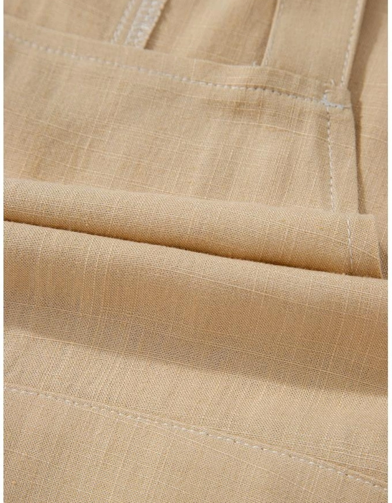 Parchment Side Buttons Sleeveless Overall Mini Dress