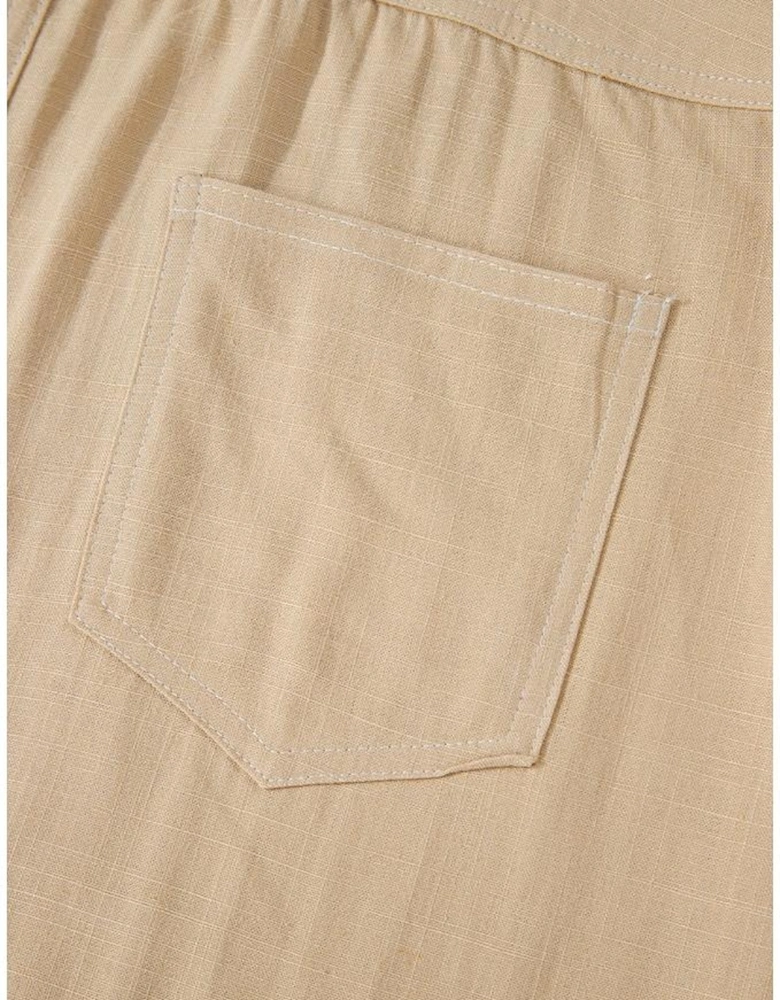 Parchment Side Buttons Sleeveless Overall Mini Dress