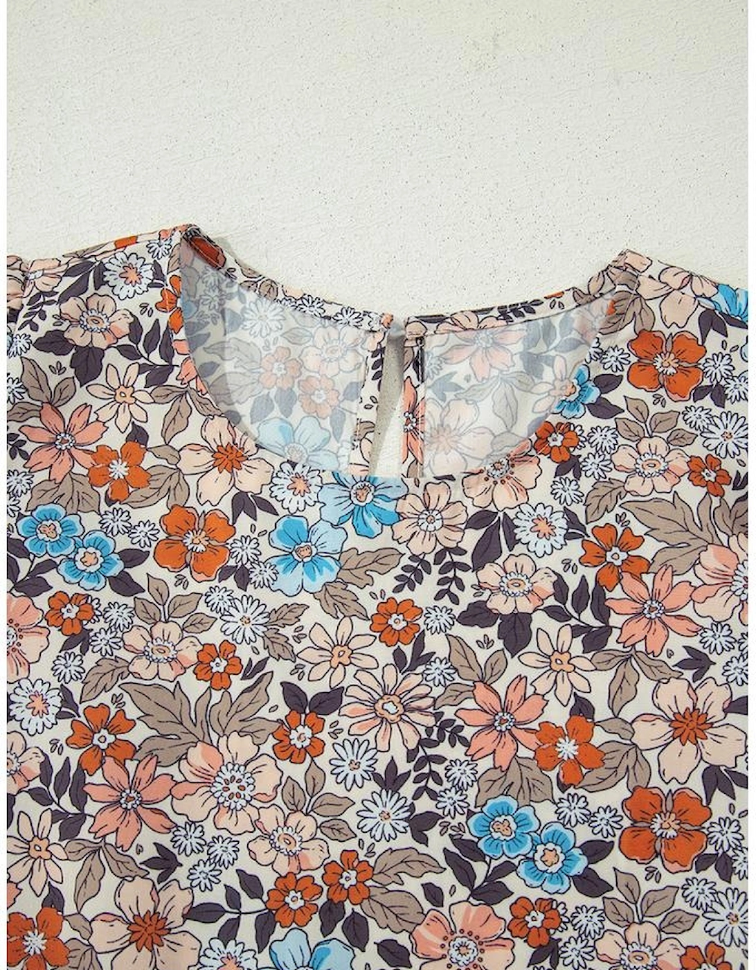 Apricot Bohemian Floral Print Short Puff Sleeve Mini Dress