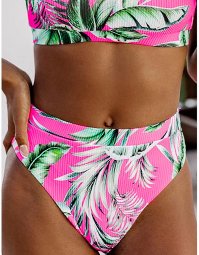 Rose Tropical Print Textured Bikini Bottoms