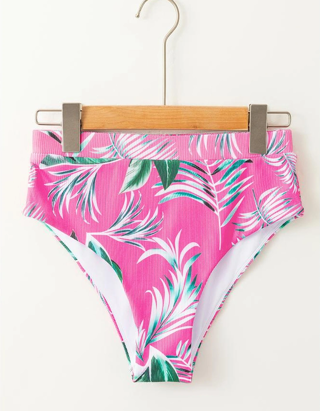 Rose Tropical Print Textured Bikini Bottoms