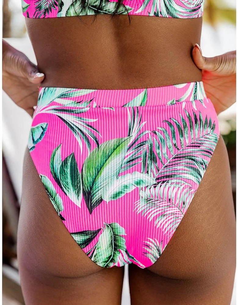 Rose Tropical Print Textured Bikini Bottoms