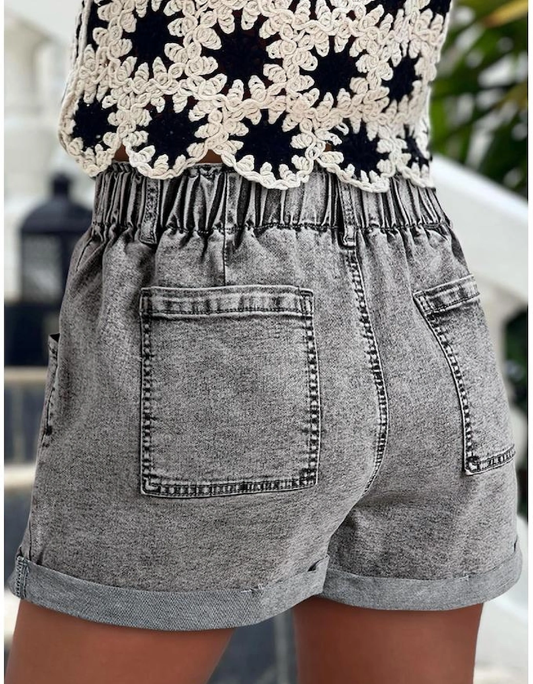 Gray Zipped Light Wash Cuffed Edge Denim Shorts