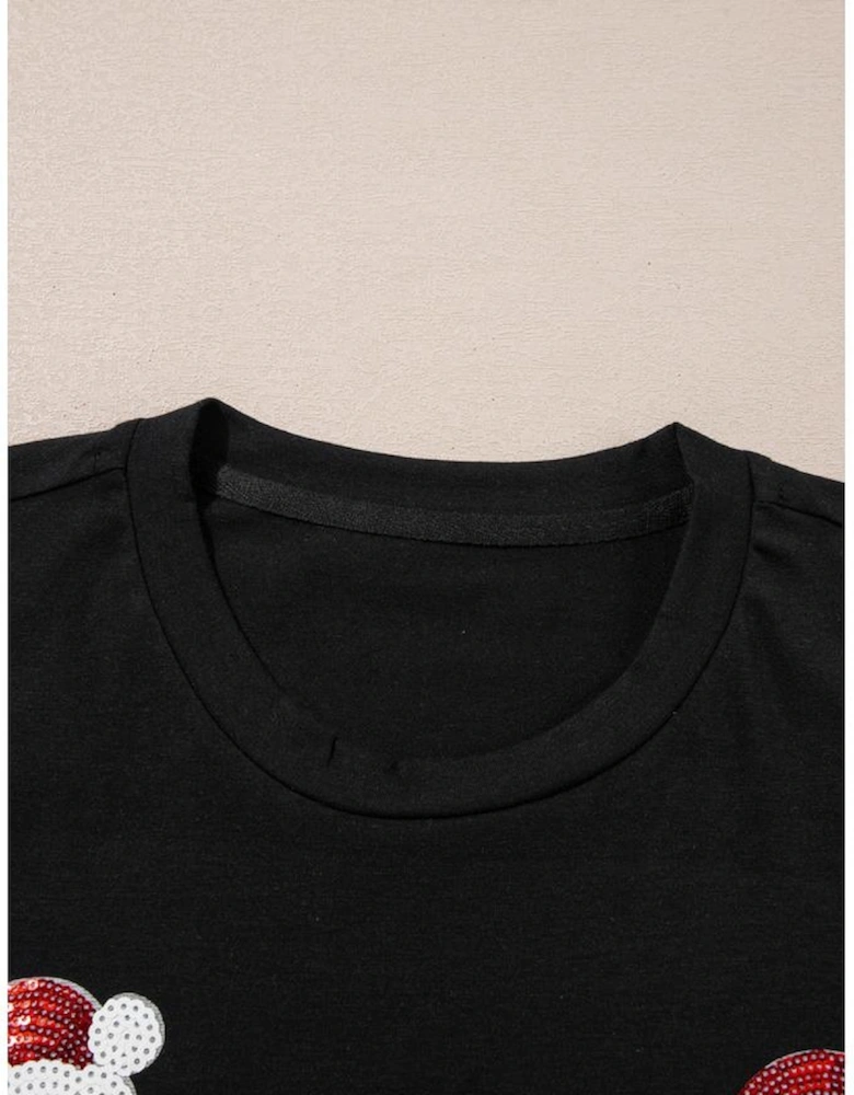 Black Father Christmas Sequin Graphic T Shirt