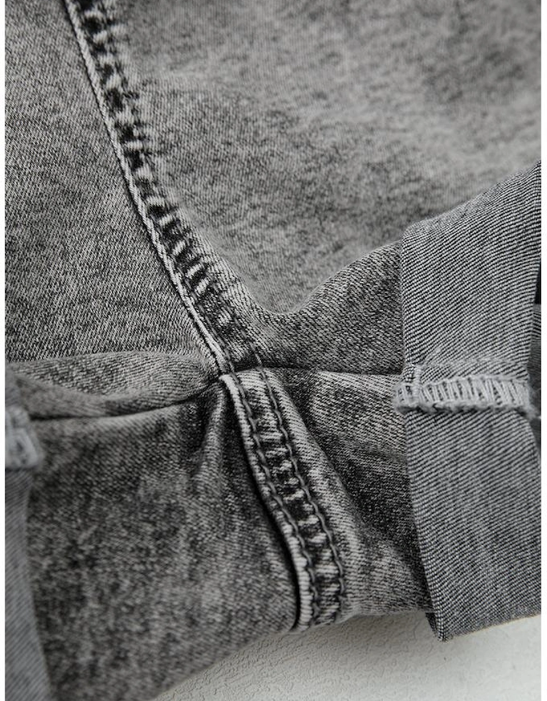 Gray Zipped Light Wash Cuffed Edge Denim Shorts