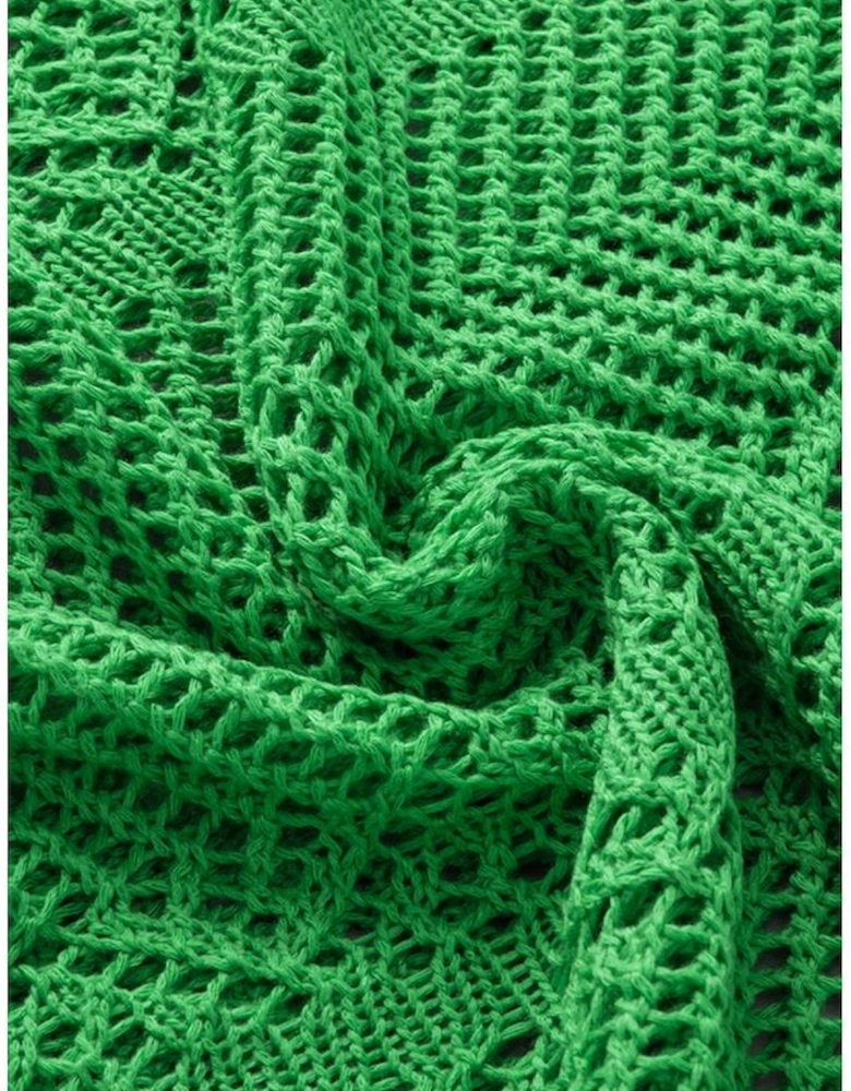 Green Pointelle Knit Scallop Edge Short Sleeve Top