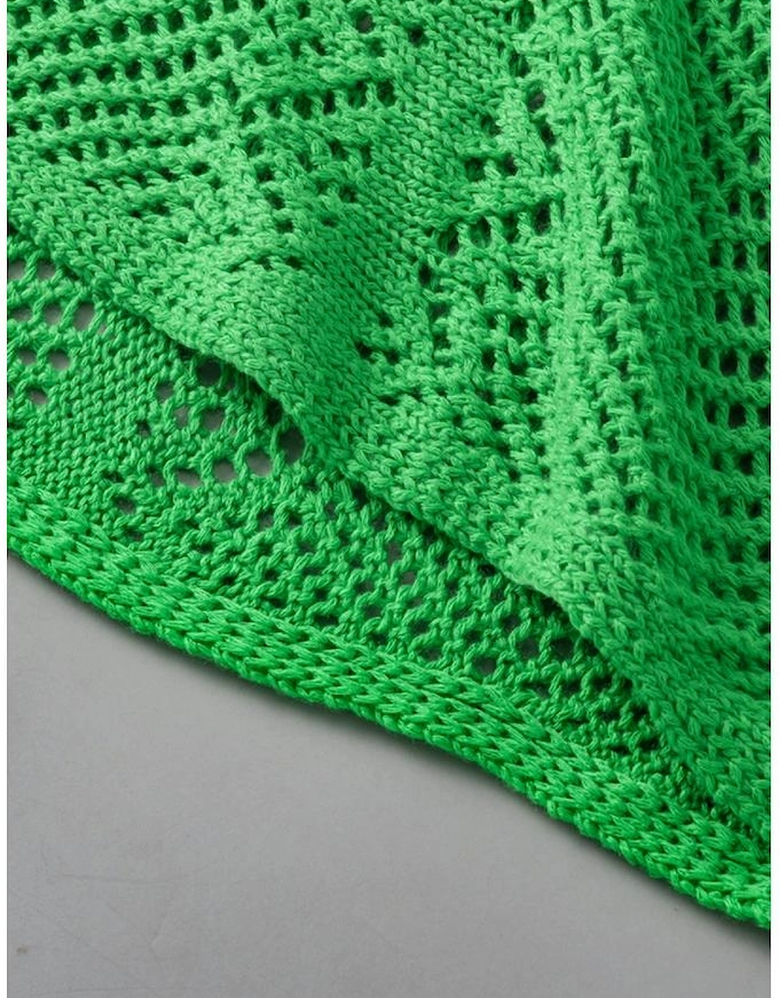 Green Pointelle Knit Scallop Edge Short Sleeve Top