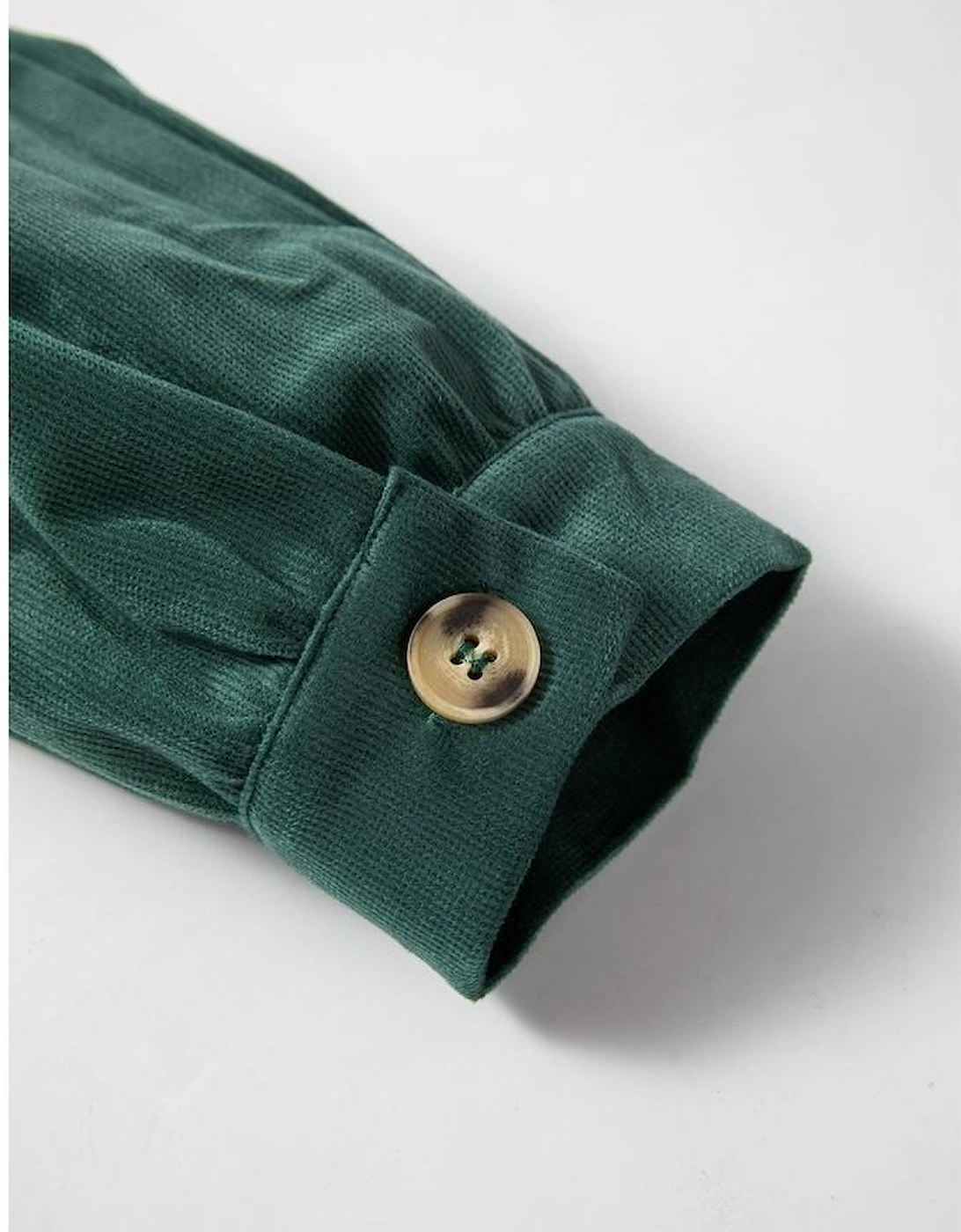 Skobeloff Corduroy Ruffle Tiered Buttoned O Neck Shirt