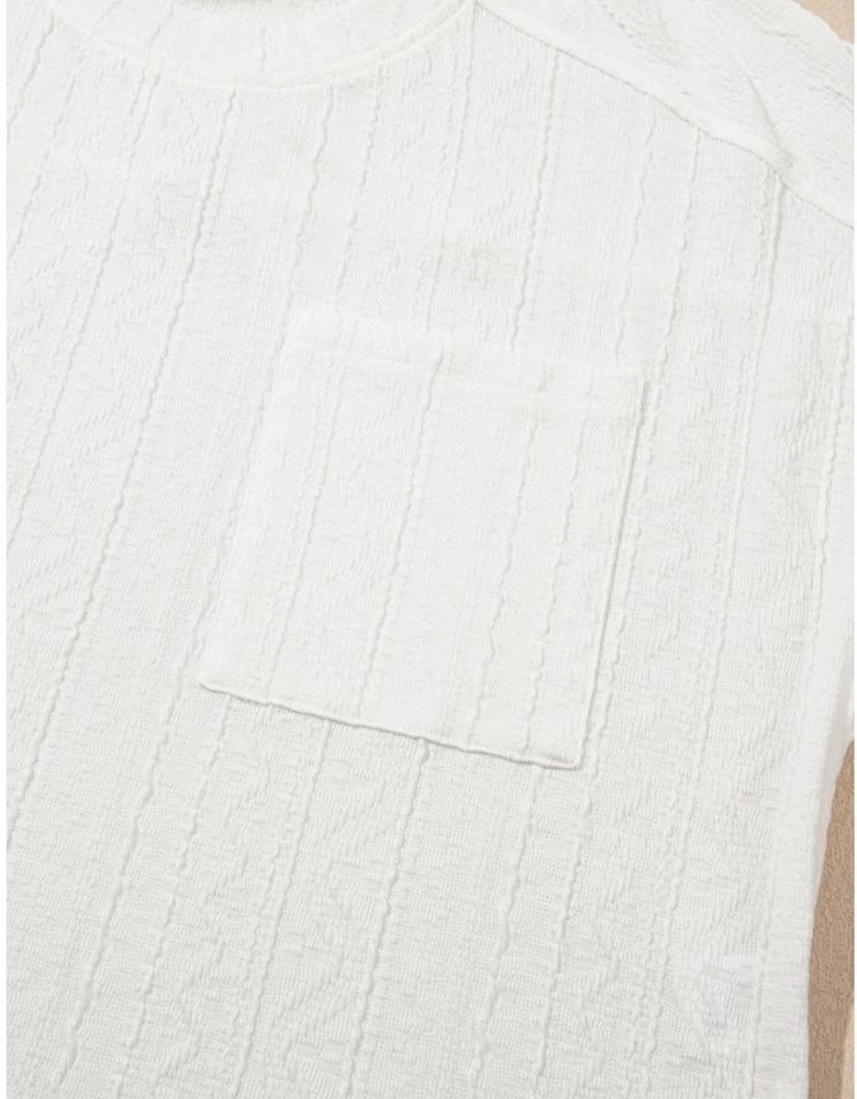 Jet Stream Textured Patched Pocket Short Sleeve Top Drawstring Shorts Set