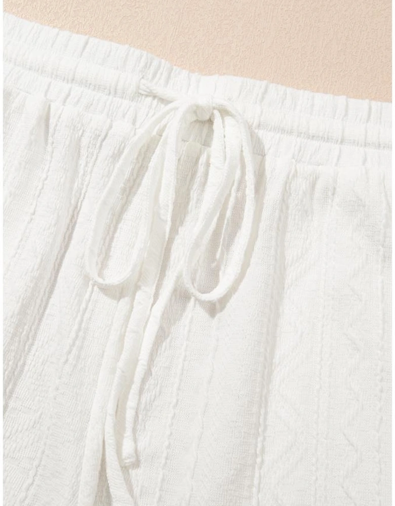 Jet Stream Textured Patched Pocket Short Sleeve Top Drawstring Shorts Set