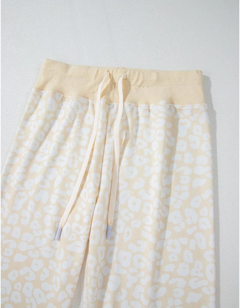 White Cheetah Print Two Piece Loose Fit Cozy Loungewear