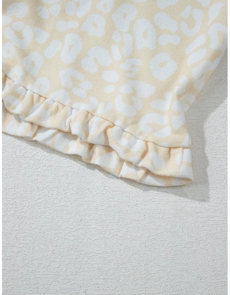 White Cheetah Print Two Piece Loose Fit Cozy Loungewear