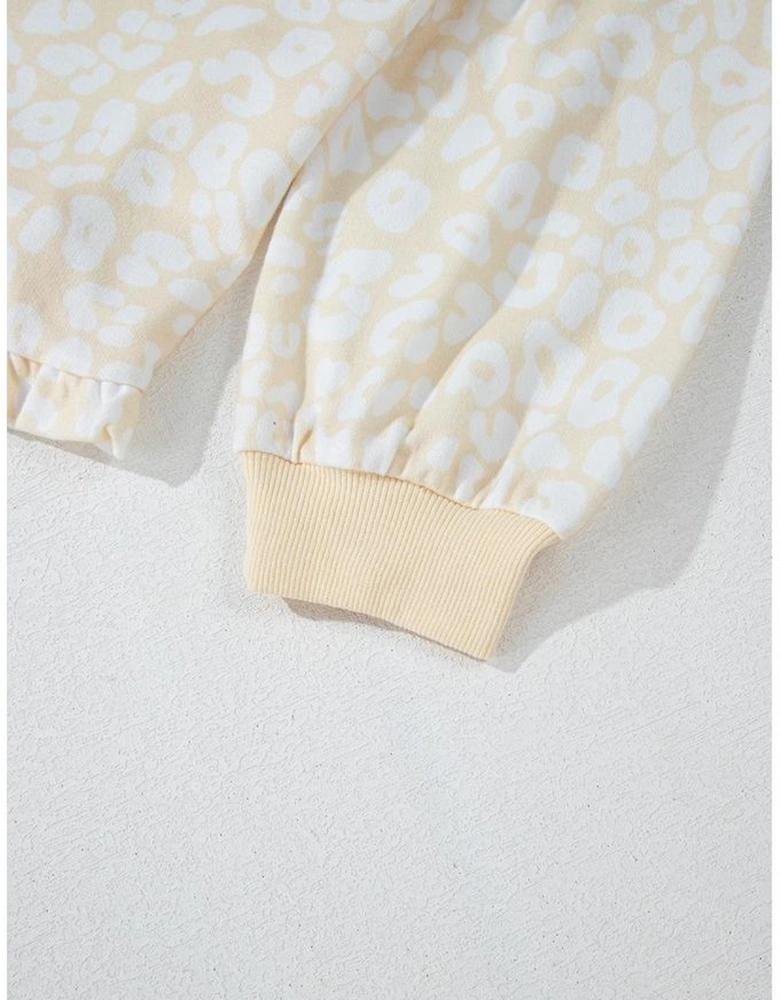 White Cheetah Print Two Piece Loose Fit Cozy Loungewear