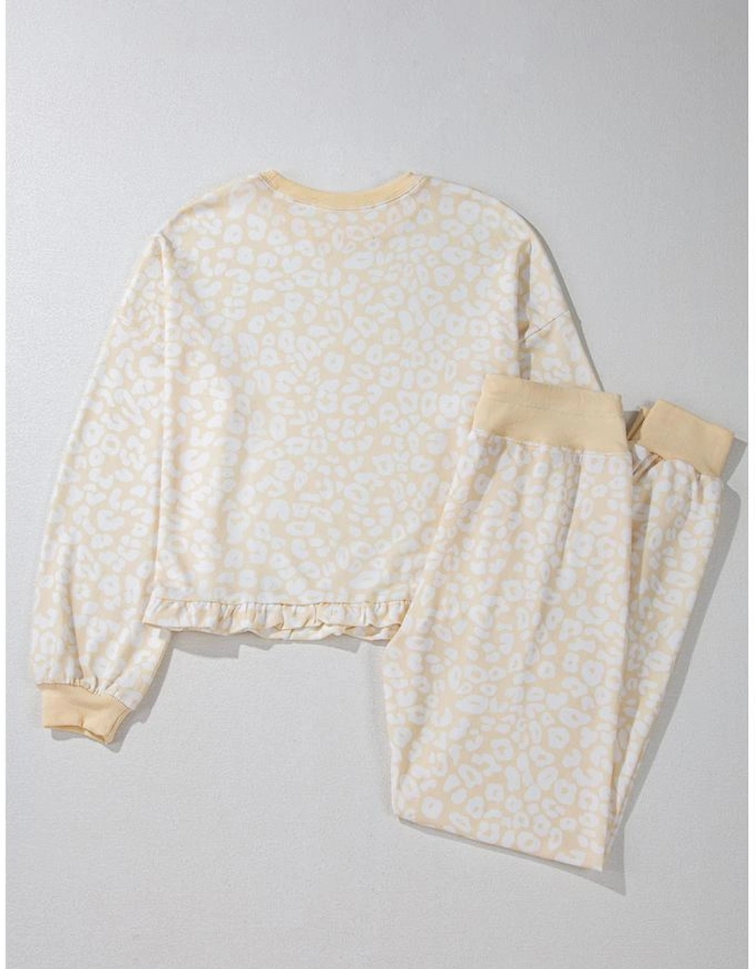 White Cheetah Print Two Piece Loose Fit Cozy Loungewear