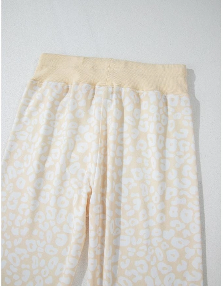 White Cheetah Print Two Piece Loose Fit Cozy Loungewear