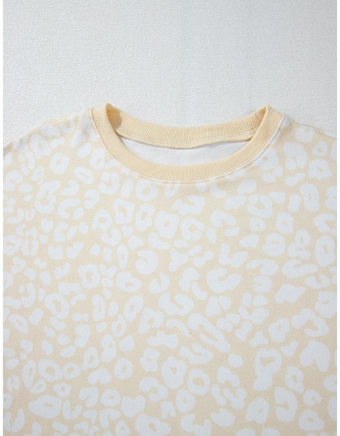 White Cheetah Print Two Piece Loose Fit Cozy Loungewear