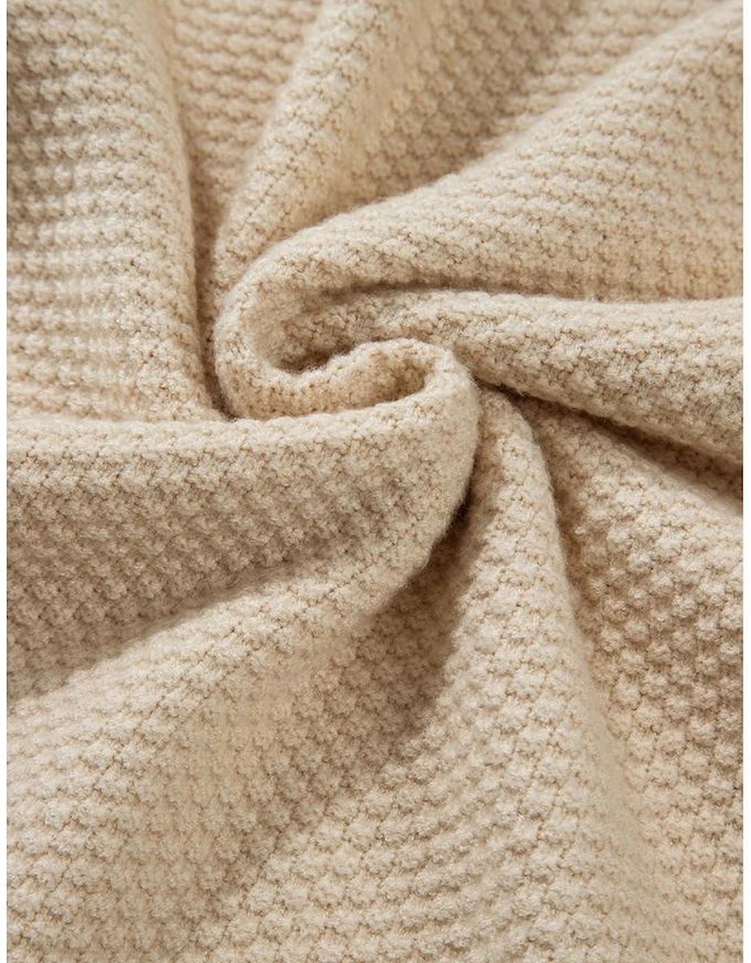 Parchment Solid Textured Knit Split Cuff Drop Shoulder Loose Sweater