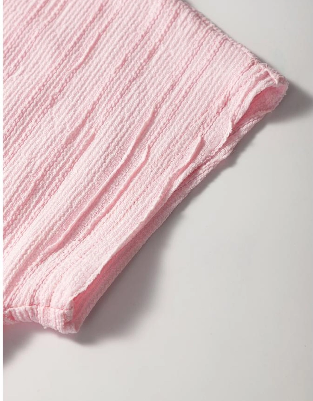 Light Pink Textured Short Sleeve Henley Top and Pocketed Wide Leg Pants