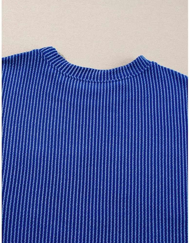 Bluing Corded GAME DAY Graphic Long Sleeve Crewneck Top