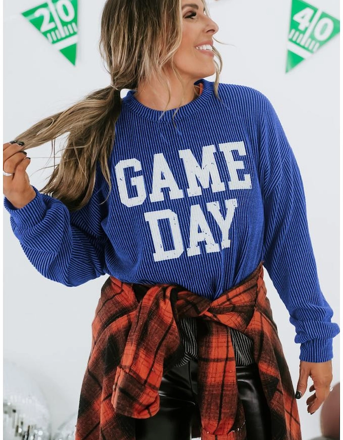 Bluing Corded GAME DAY Graphic Long Sleeve Crewneck Top, 12 of 11
