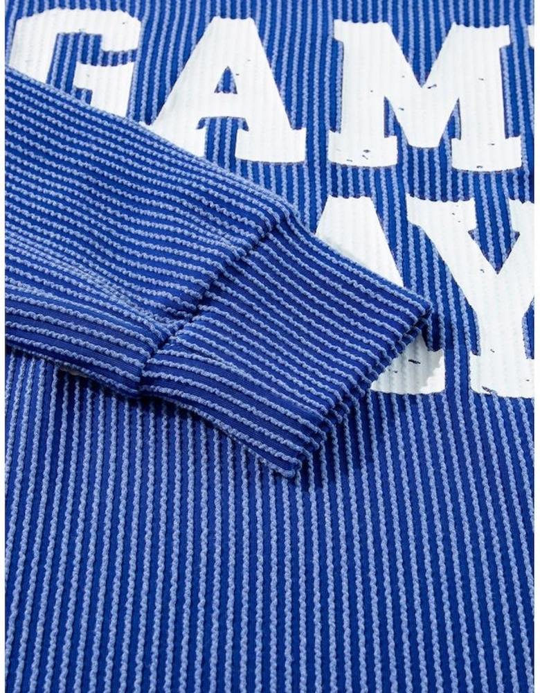 Bluing Corded GAME DAY Graphic Long Sleeve Crewneck Top