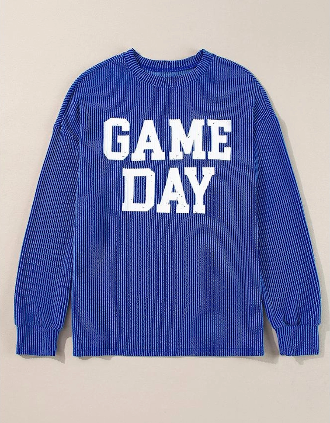 Bluing Corded GAME DAY Graphic Long Sleeve Crewneck Top