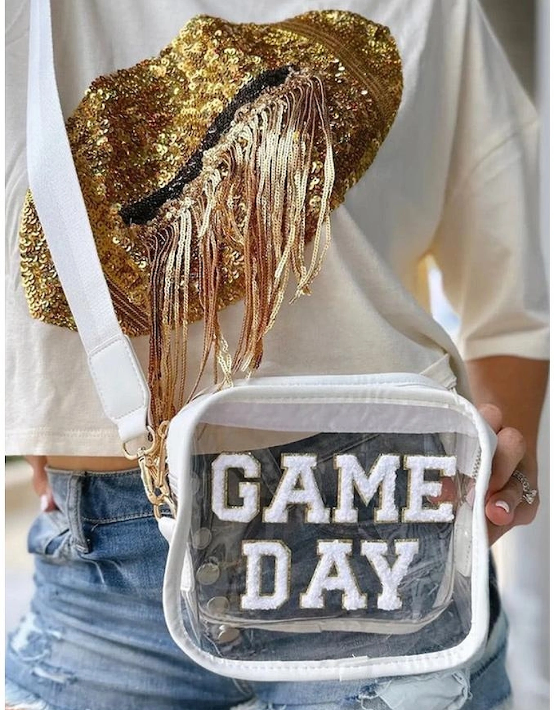 White GAME DAY Rugby Football Clear Shoulder Bag