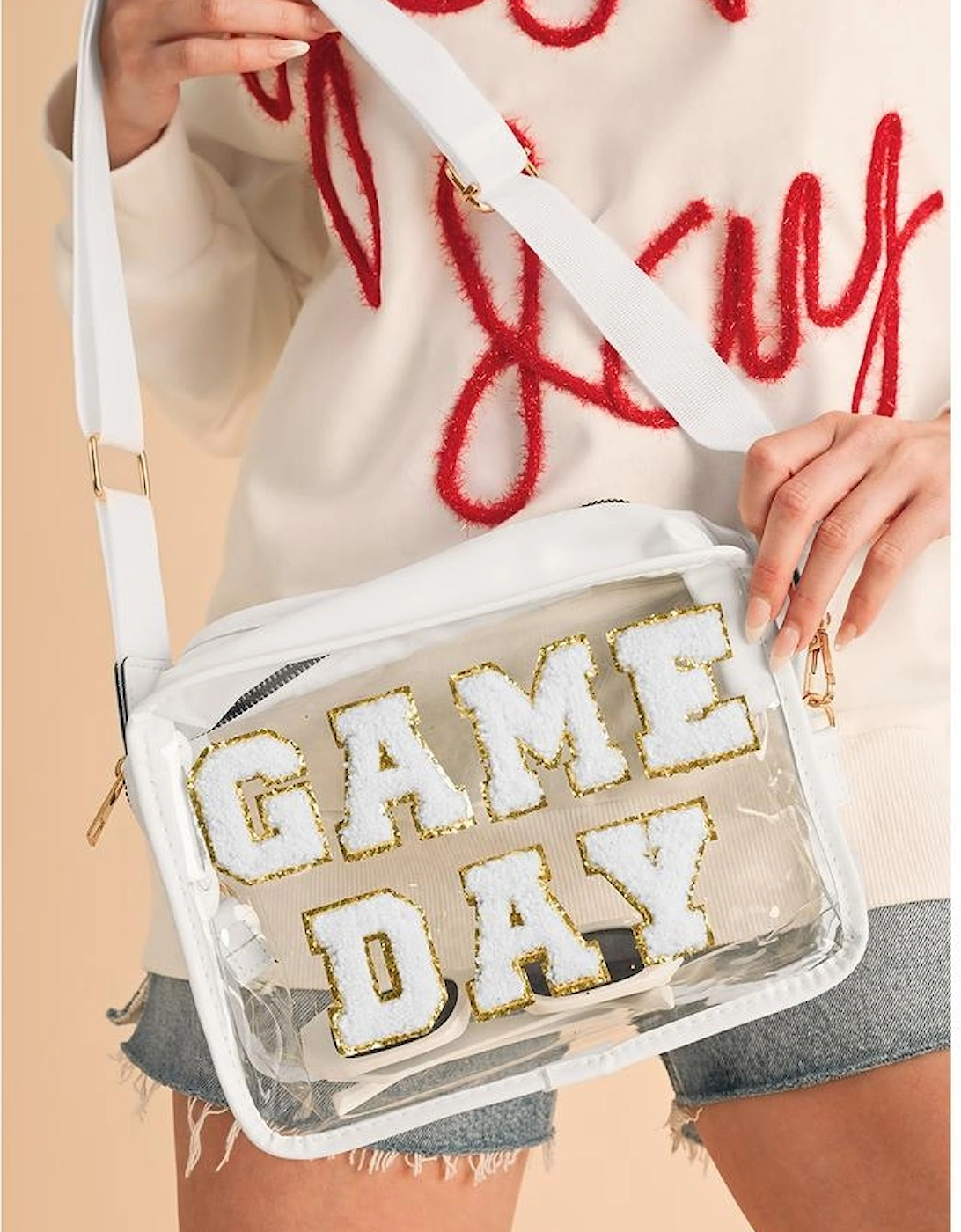 White GAME DAY Rugby Football Clear Shoulder Bag