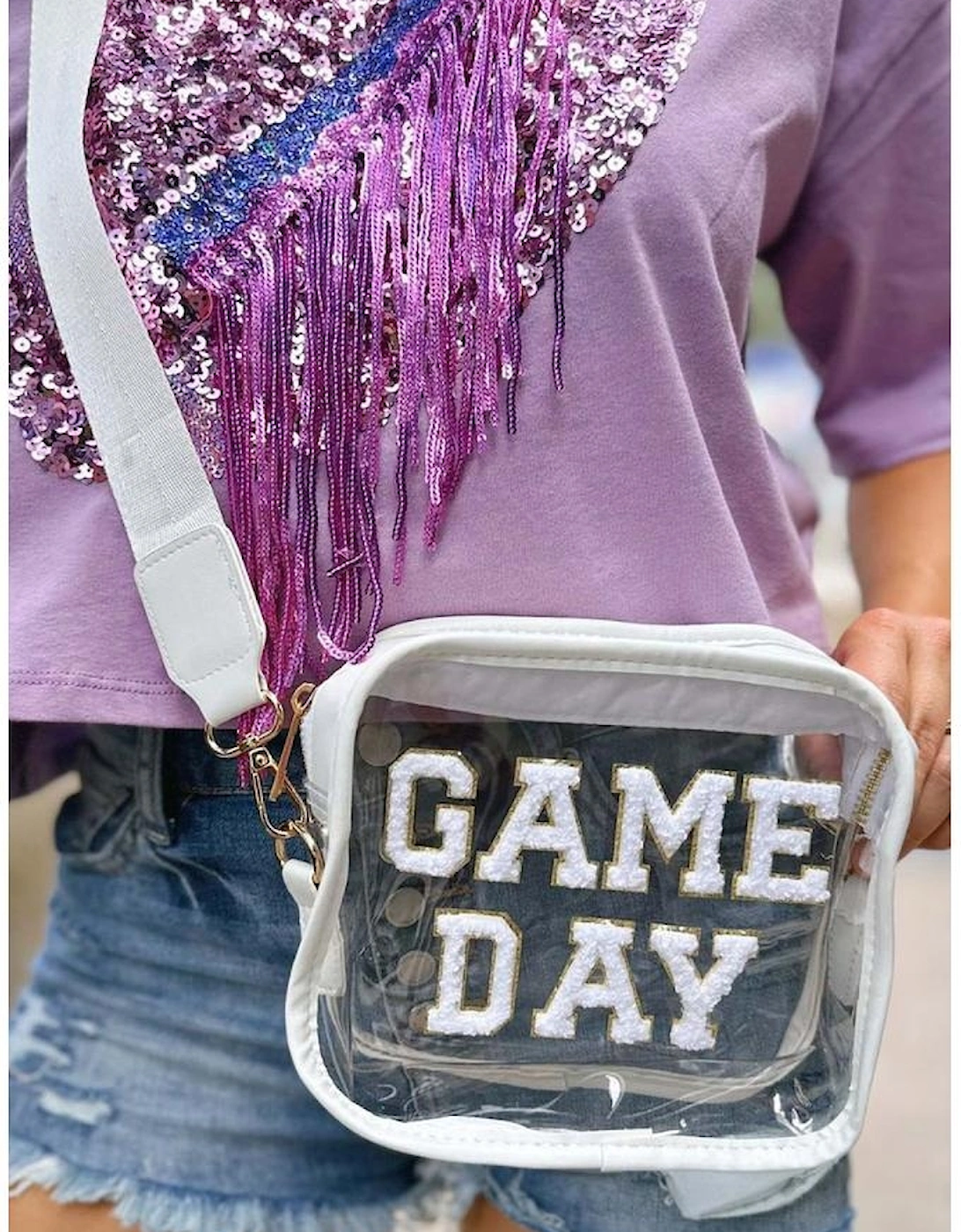 White GAME DAY Rugby Football Clear Shoulder Bag, 10 of 9