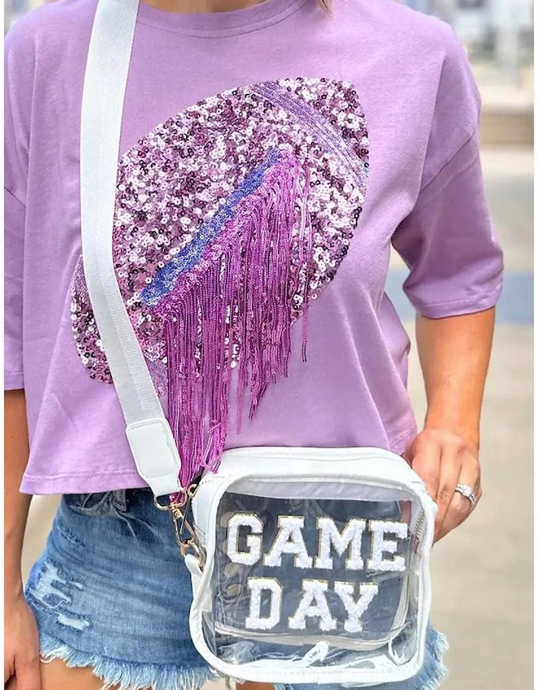 White GAME DAY Rugby Football Clear Shoulder Bag