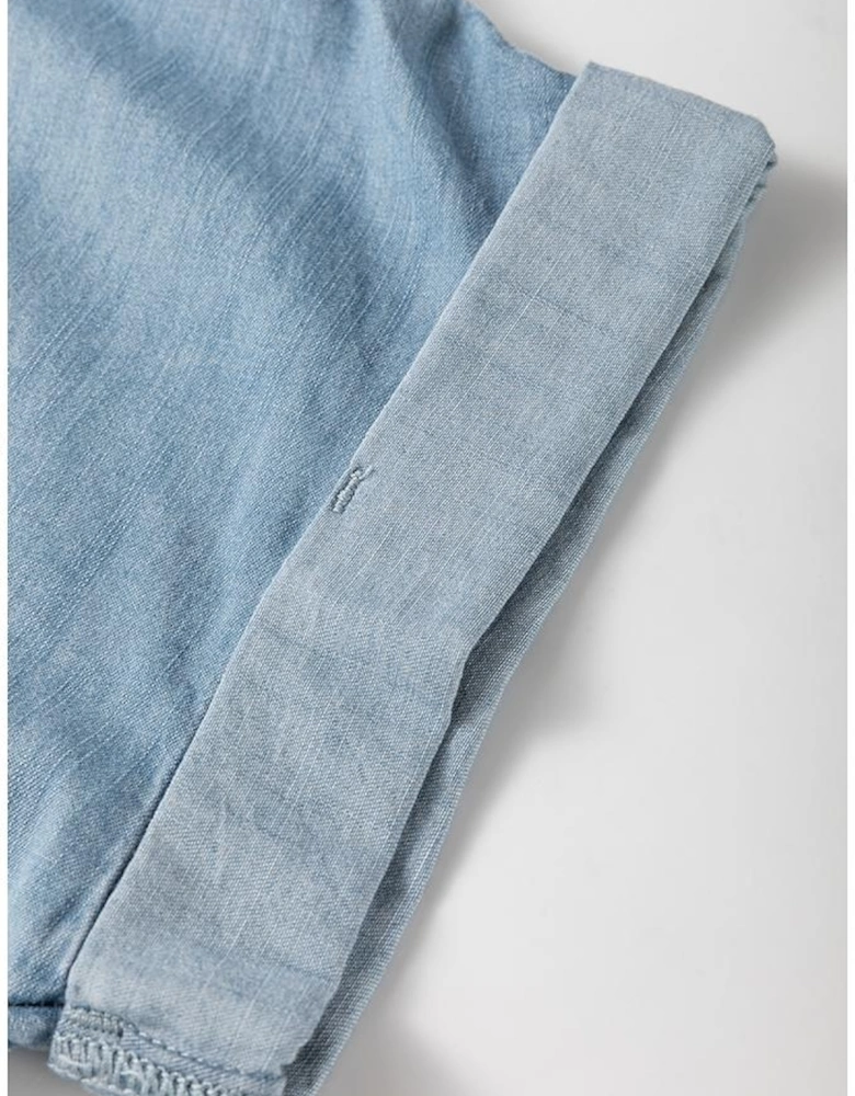 Dusk Blue Folded Short Sleeve Patched Pocket Denim Shirt