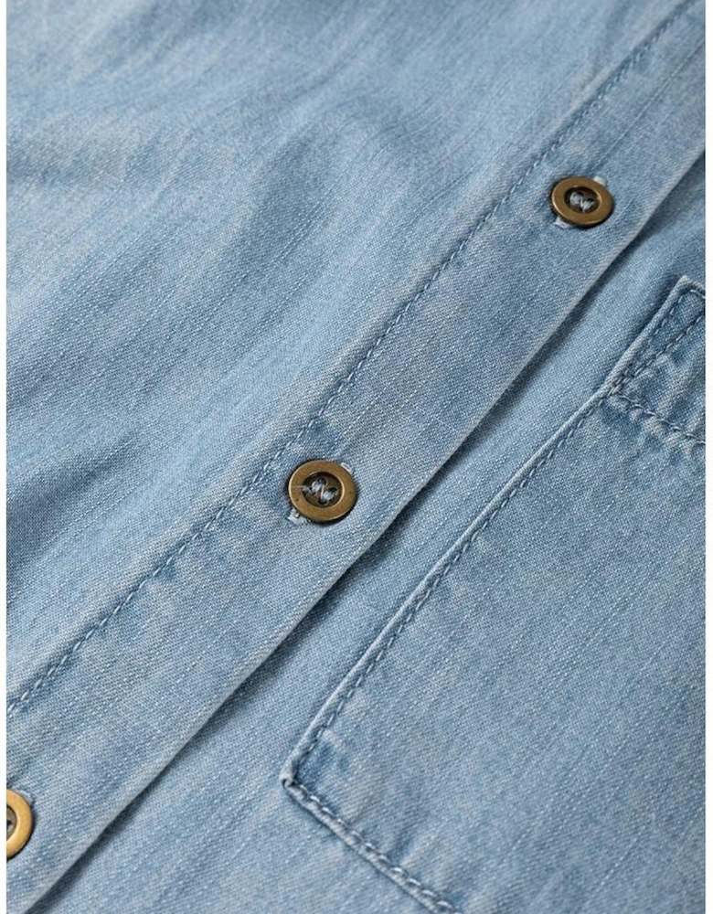 Dusk Blue Folded Short Sleeve Patched Pocket Denim Shirt