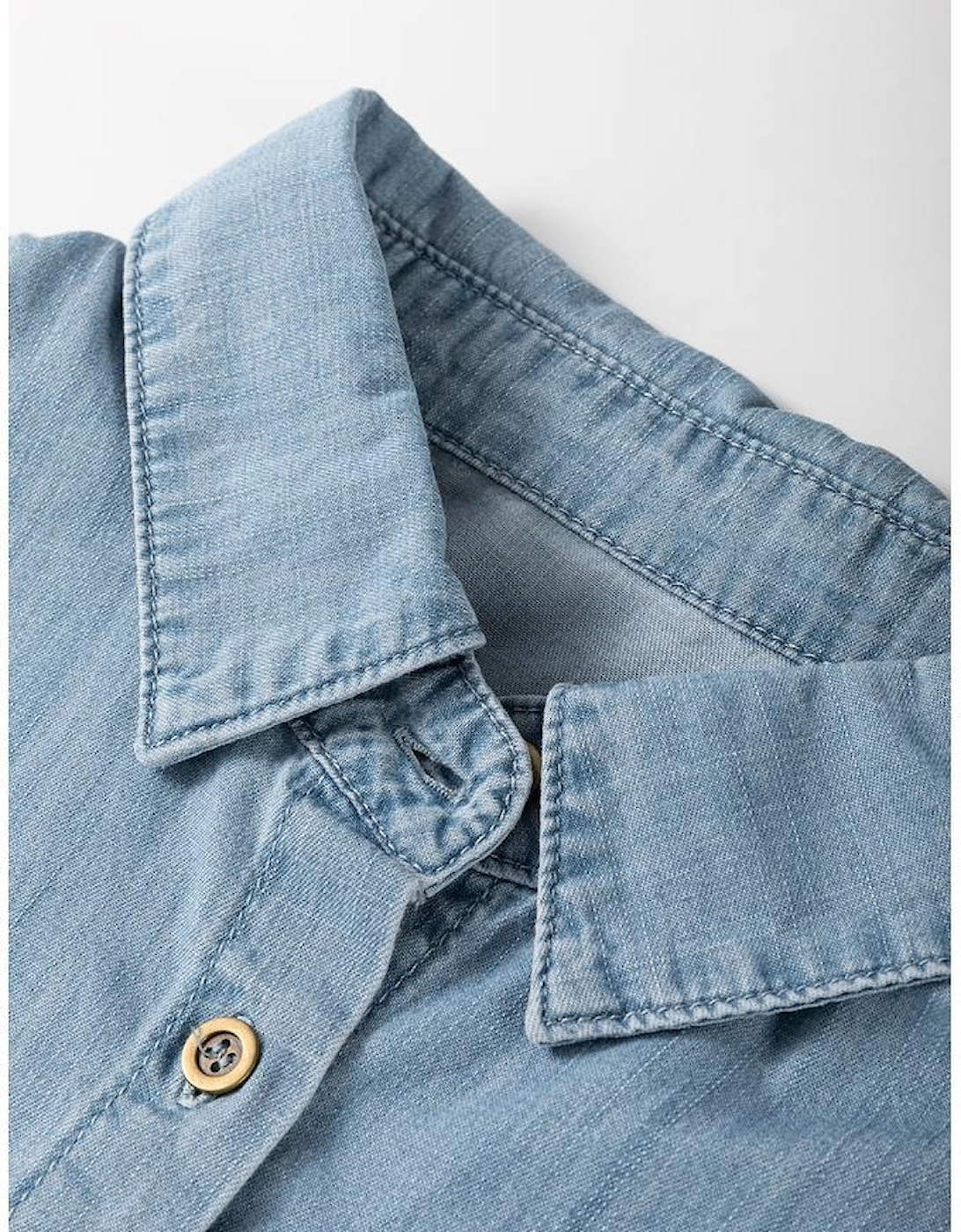 Dusk Blue Folded Short Sleeve Patched Pocket Denim Shirt