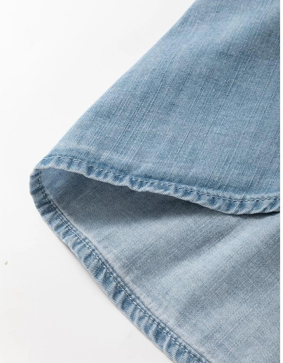 Dusk Blue Folded Short Sleeve Patched Pocket Denim Shirt