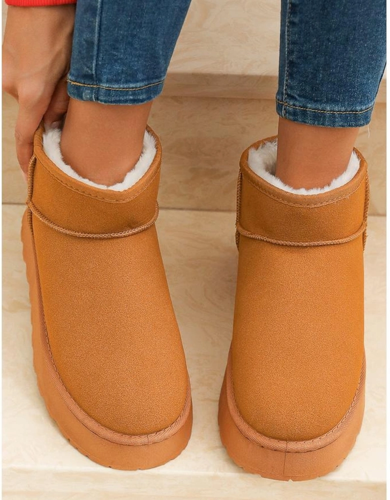 Chestnut Faux Fur Lined Suede Ankle Snow Boots