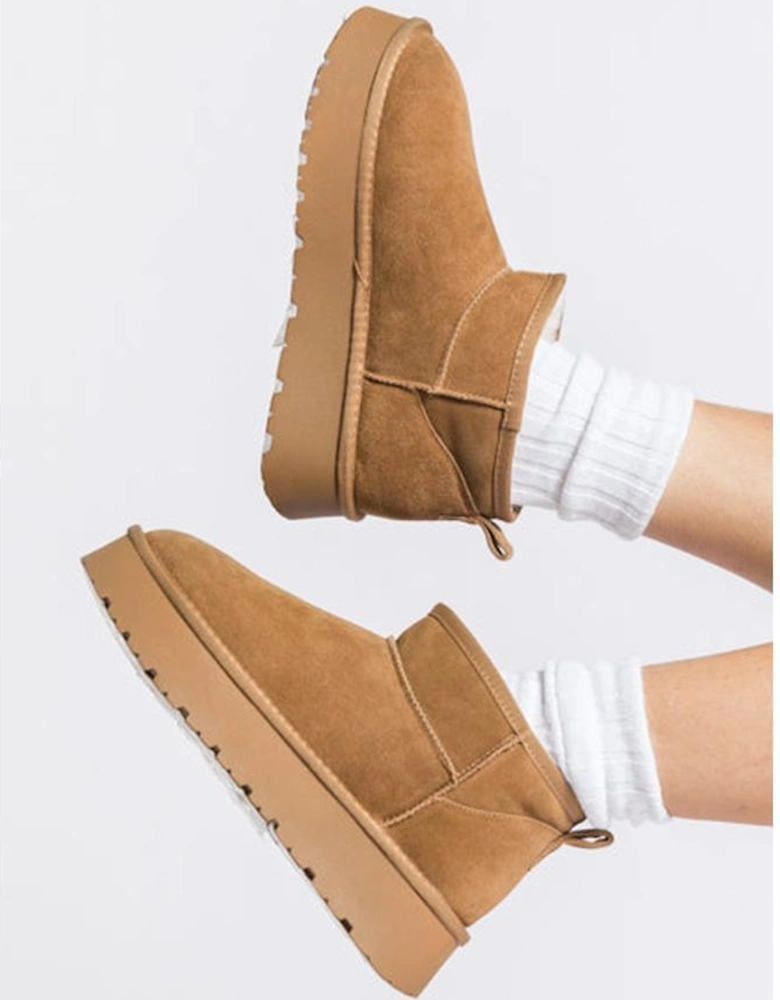 Chestnut Faux Fur Lined Suede Ankle Snow Boots