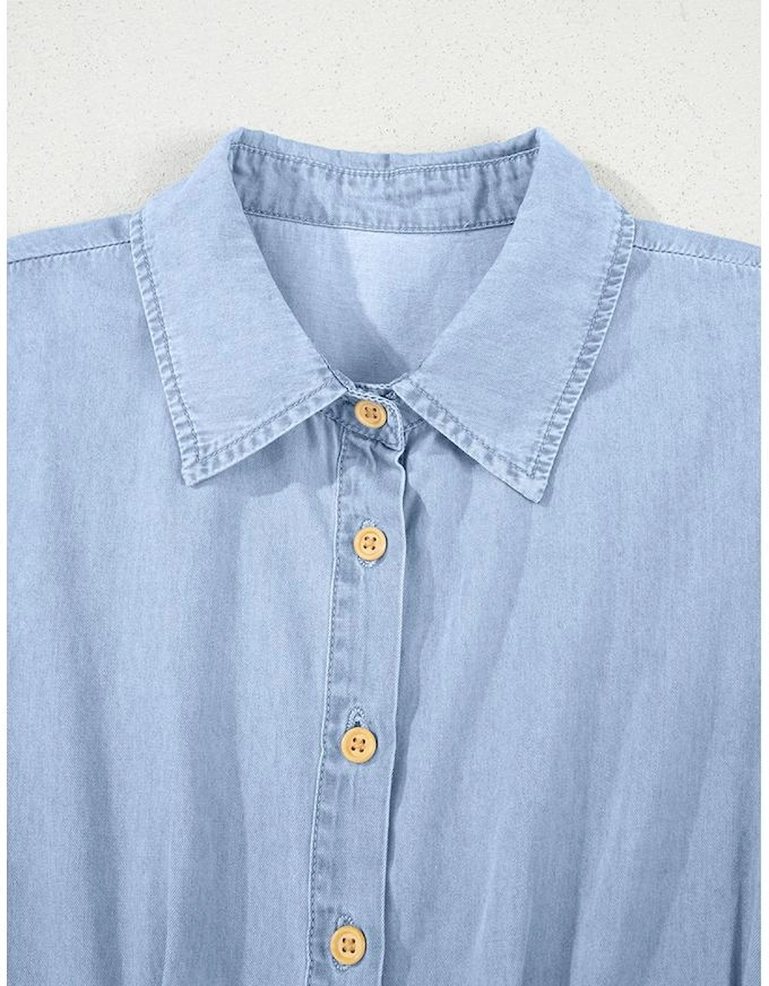 Myosotis Denim Pleated Slim Waist Short Sleeve Shirt Dress