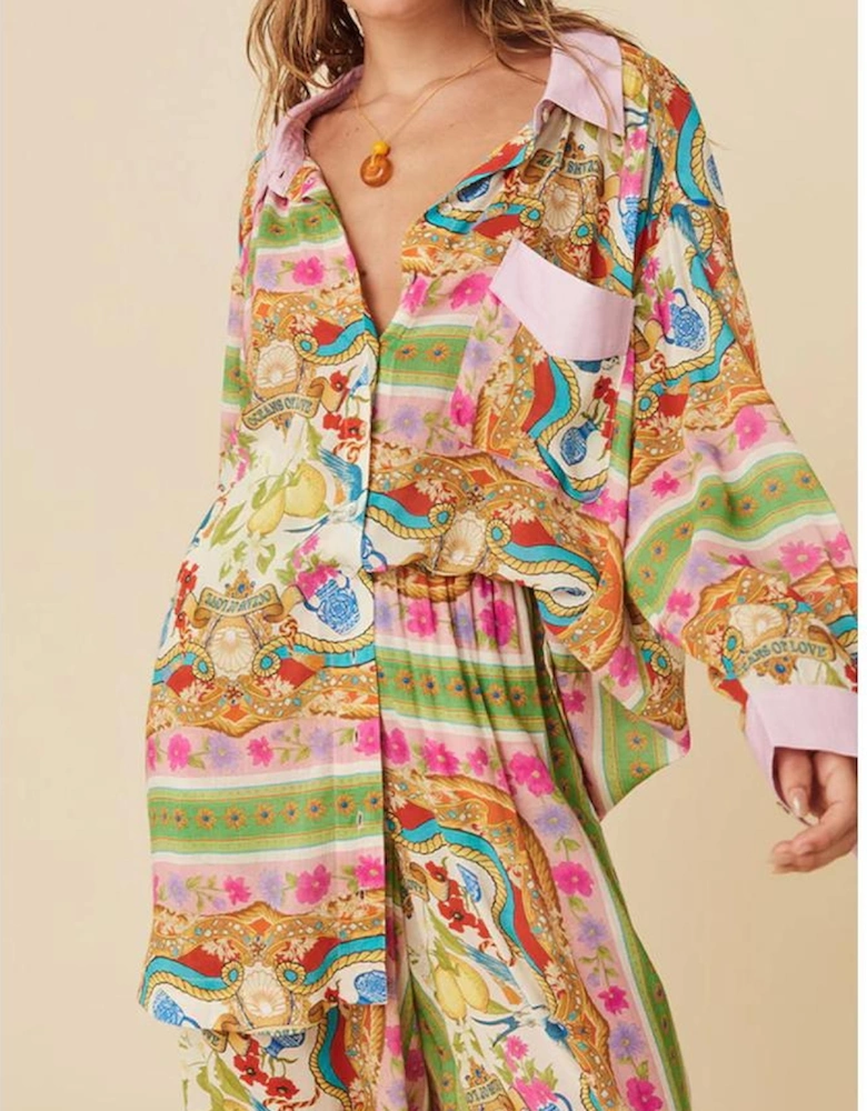 Multicolour Boho Floral Print Buttoned Long Sleeve Shirt Dress