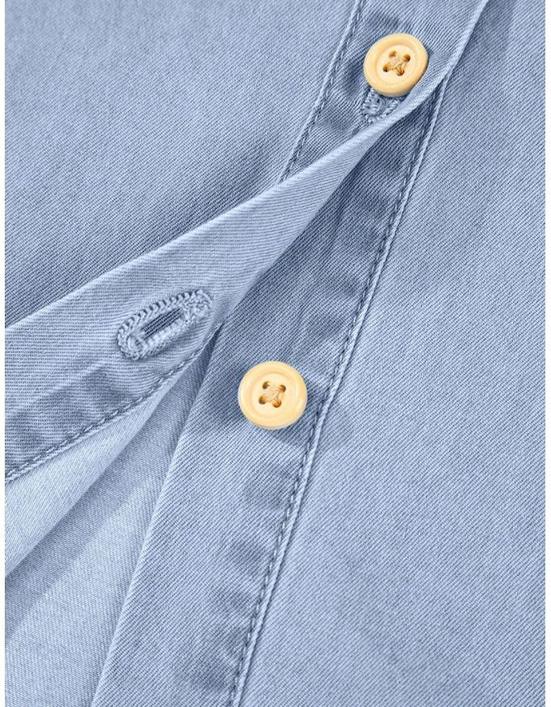 Myosotis Denim Pleated Slim Waist Short Sleeve Shirt Dress