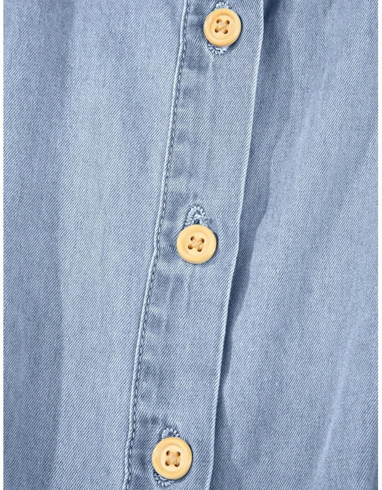 Myosotis Denim Pleated Slim Waist Short Sleeve Shirt Dress