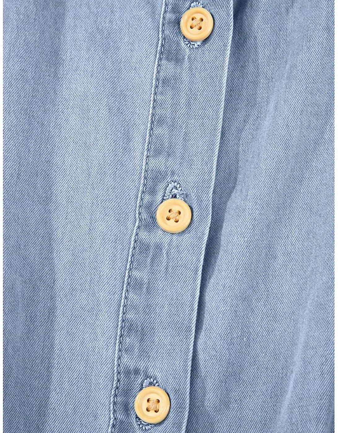 Myosotis Denim Pleated Slim Waist Short Sleeve Shirt Dress