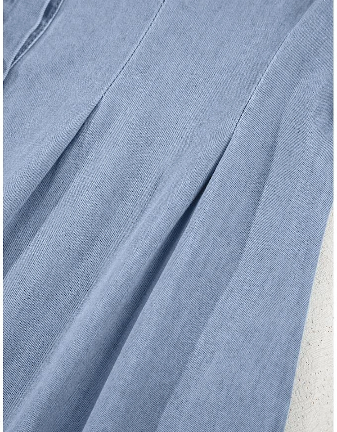 Myosotis Denim Pleated Slim Waist Short Sleeve Shirt Dress
