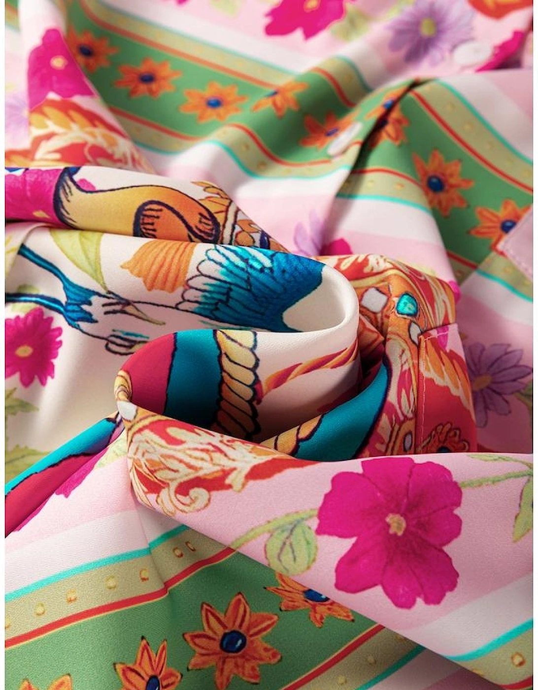 Multicolour Boho Floral Print Buttoned Long Sleeve Shirt Dress