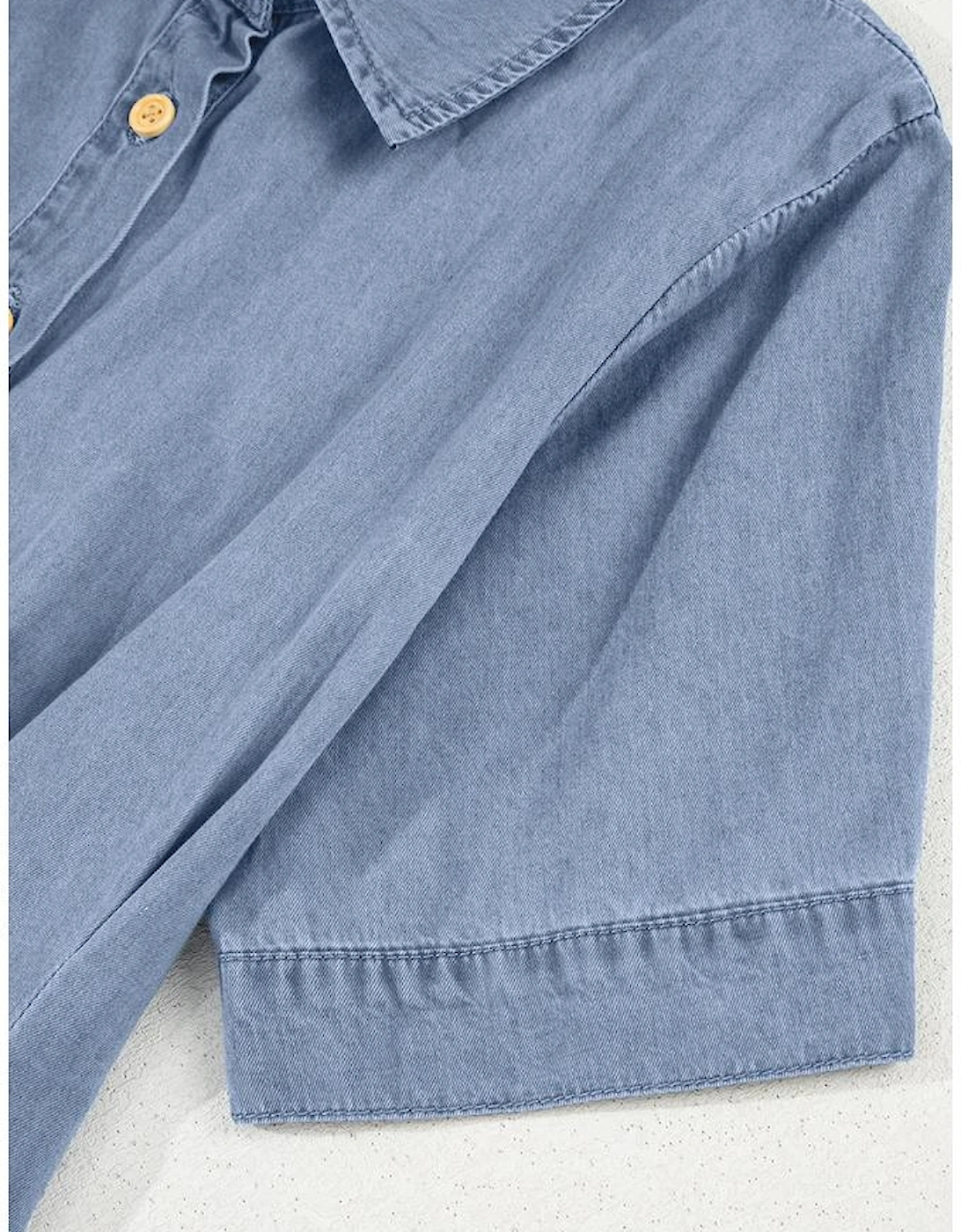 Myosotis Denim Pleated Slim Waist Short Sleeve Shirt Dress